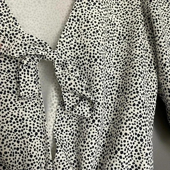 Zara Dots Print V-Neck Elbow Sleeve Open Back Romper White Black Size S - Picture 6 of 12